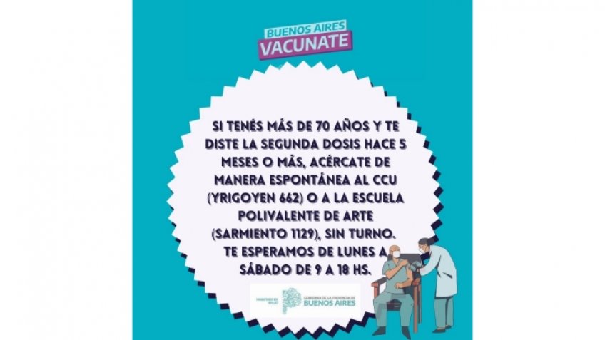 Tercera dosis libre para mayores de 70 años